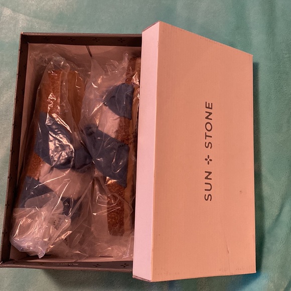 Sun + Stone Denim Sandals 8M women’s slides “Astridd” Denim - Picture 10 of 11